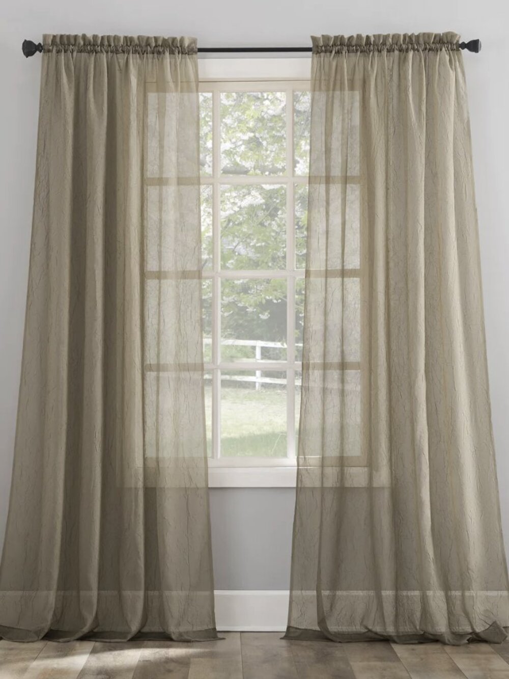 Taupe Crushed Sheer Voile Size per Panel: 51" W x 95" L (2 panels)